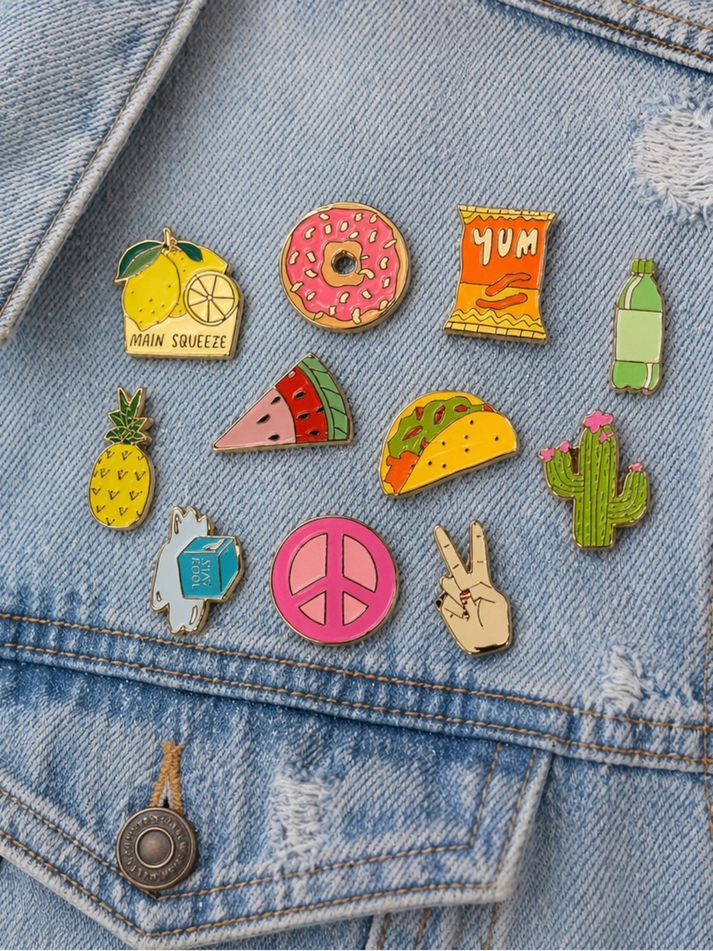 Macy’s‎ Enamel Pin Lot Food Theme Lemon Donut Taco Cactus Peace 1 Missing